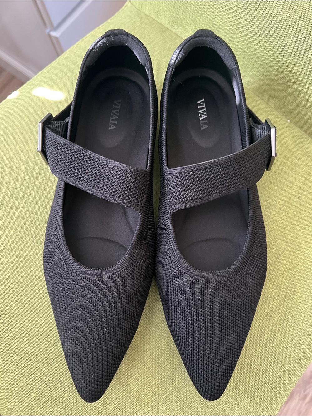 VIVAIA Black Pointed Mary Jane Flats with Adjustable Strap
